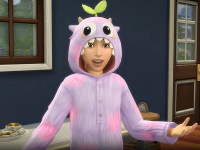 A child Sim wearing a cute pajama set with playful patterns, smiling warmly. The outfit looks cozy and charming, perfect for bedtime or lounging.