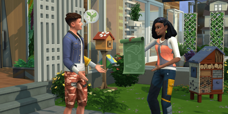 Bess Sterling attempting to con a Sim into buying something from her. She is being a beggar.