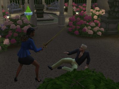 Two Sim lovers dueling by sword.