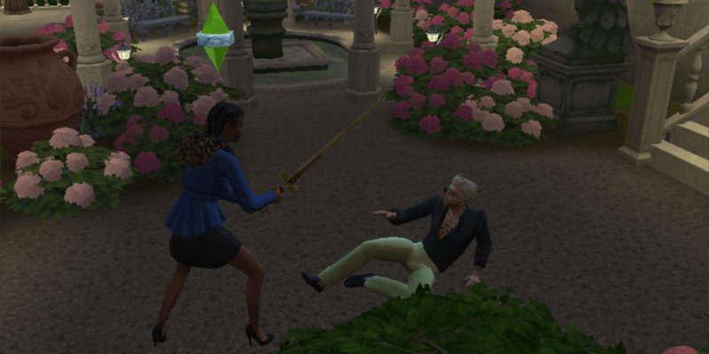 Two Sim lovers dueling by sword.