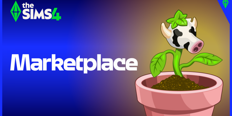 Cowplant graphic promoting The Sims 4 Marketplace feature launching March 17, 2026