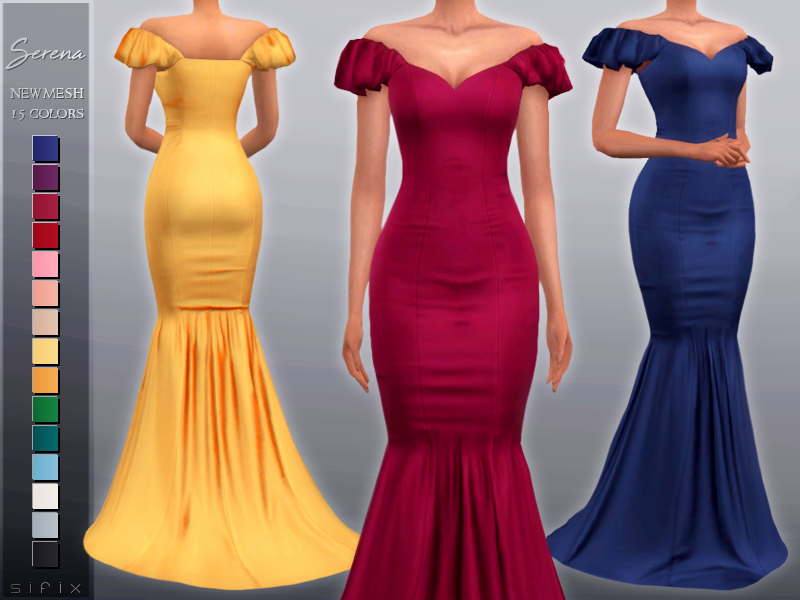 Women's Ruffle Sleves Formal Gown Sims 4 CC