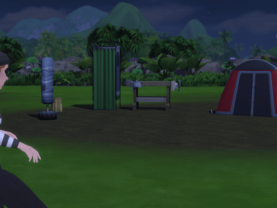 A thief sneaking to steal from a tent.