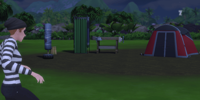 A thief sneaking to steal from a tent.