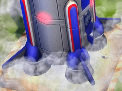 A cat sleeping on a rocket launch pad while the rocket lands.