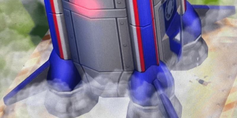 A cat sleeping on a rocket launch pad while the rocket lands.