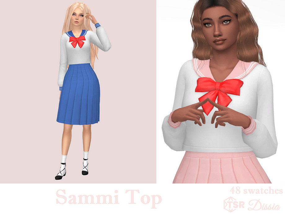 Sims 4 CC School Uniform Top with Bow